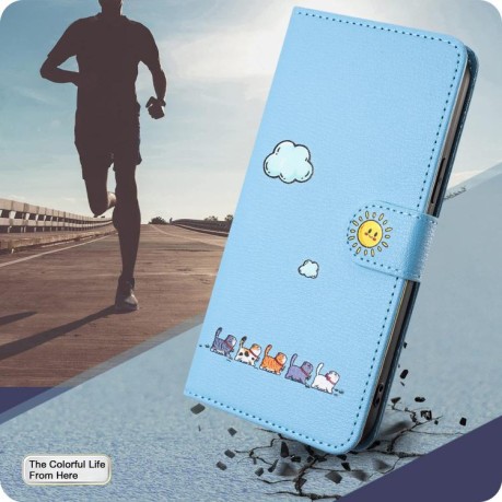 Чехол-книжка Cartoon Cats Leather для OPPO Reno13 Pro 5G Global - синий