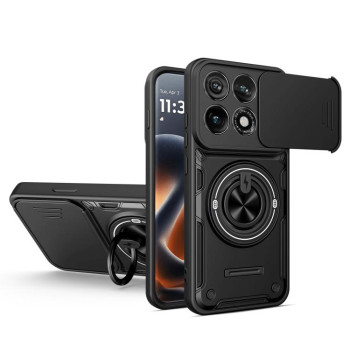 Противоударный чехол со шторкой камеры Sliding Camshield и кольцом-подставкой на Motorola Edge 70 Pro 5G — чёрный