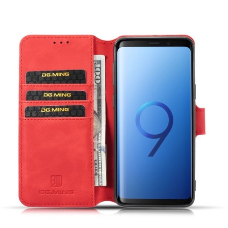 Кожаный чехол- книжка DG.MING Retro Oil Side на Samsung Galaxy S9 - красный