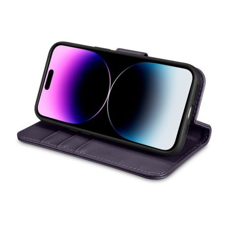 Кожаный чехол-книжка iCarer Wallet Case 2in1 для iPhone 14 Pro Max - темно-фиолетовый