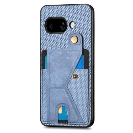 Противоударный чехол Carbon Fiber Card Wallet Ring Holder для Google Pixel 9a - синий