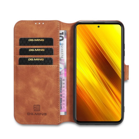 Чехол-книжка DG.MING Retro Oil Side на Xiaomi Poco X3 / Poco X3 Pro - коричневый