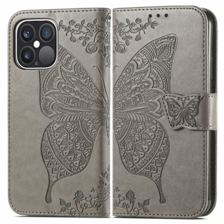 Чохол-книжка Butterfly Love Flower Embossed на iPhone 13 Pro - сірий