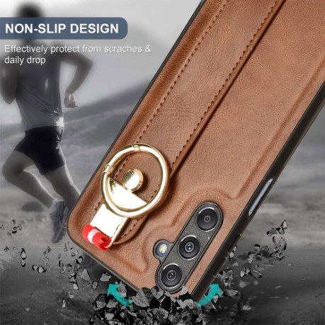 Противоударный чехол Wristband Leather Back для Samsung Galaxy M34 5G - коричневый