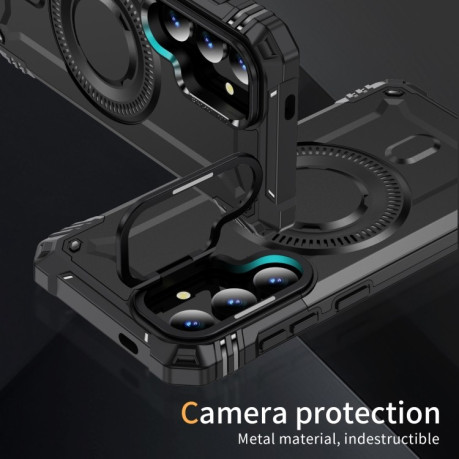 Противоударный чехол MagSafe Lens Holder PC Hybrid TPU для Samsung Galaxy S25+ 5G - черный