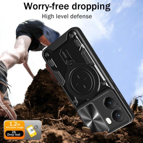 Протиударний чохол CD Texture Sliding Camshield Magnetic Holder для Xiaomi Poco X7 Pro 5G Global - сріблястий