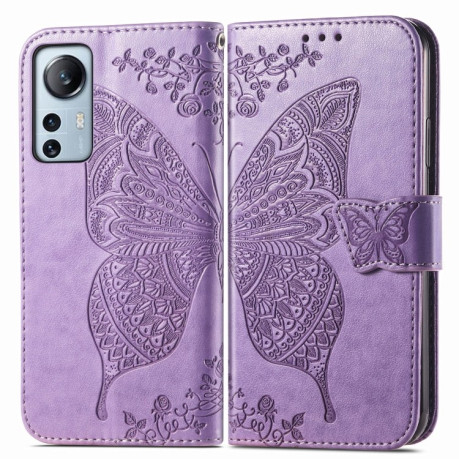 Чохол-книжка Butterfly Love Flower Embossed на Xiaomi 12 Lite - світло-фіолетовий