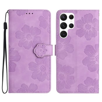 Чохол-книжка Flower Embossing Pattern для Samsung Galaxy S24 Ultra 5G - фіолетовий