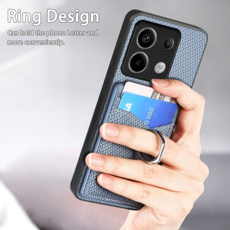 Противоударный чехол Carbon Fiber Card Wallet Ring Holder для Xiaomi Redmi Note 13 Pro 5G/Poco X6 5G - синий