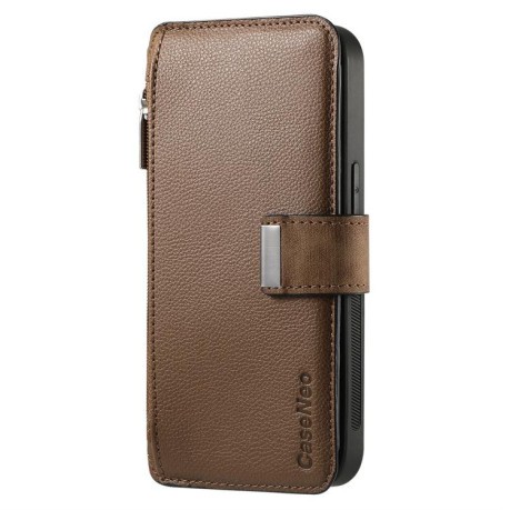 Чехол-книжка CaseNeo MagSafe RFID Anti-theft Zipper Wallet Retro Leather для Realme GT 7 Pro - коричневый