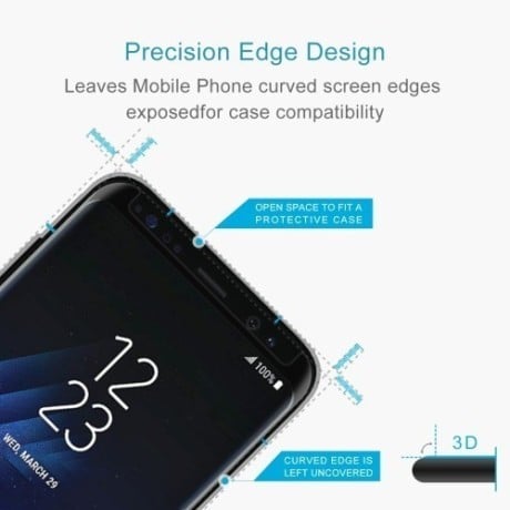 Защитное 3D Стекло 0.26 mm 9H изогнутые края подходит ко всем чехлам  для Samsung Galaxy S8 / G950-черное
