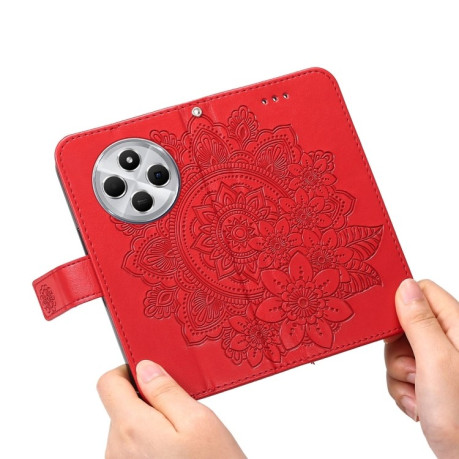 Чехол-книжка 7-petal Flowers Embossing для Xiaomi Redmi 14C 4G/Poco C75/Redmi A4 5G - красный