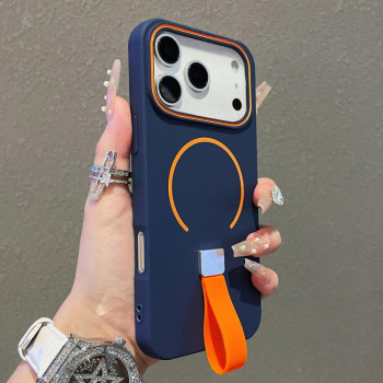 Магнитный чехол Skin-feel Magnetic TPU with Silicone Strap с силиконовым ремешком на iPhone 18 Pro Max — тёмно-синий