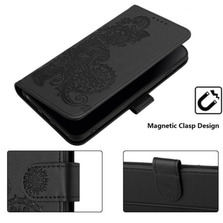 Чехол-книжка Embossed Flower Zipper Leather на Redmi Note 14 Pro+ 5G - черный