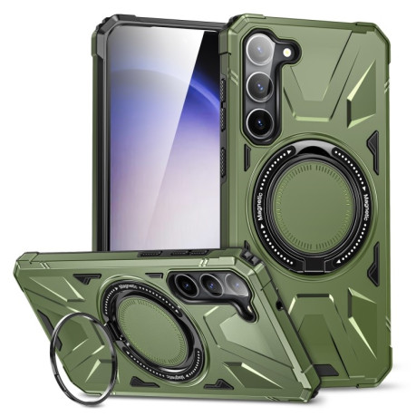 Противоударный чехол HTM MagSafe Magnetic Shockproof with Ring Holder для  Samsung Galaxy S25 5G - зеленый