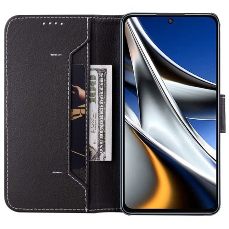 Чехол-книжка Litchi RFID Leather для Xiaomi Poco X4 Pro 5G - хаки