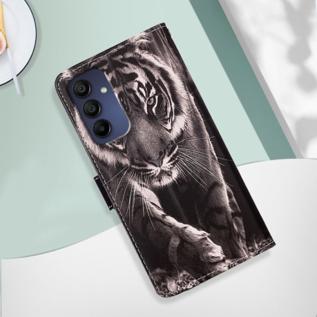 Чехол-книжка Colored Drawing Pattern Plain Weave Leather для Samsung Galaxy A16 5G - Black And White Tiger