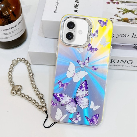 Протиударний чохол Electroplating Laser Butterfly на iPhone 16 Plus - White Purple Butterflies