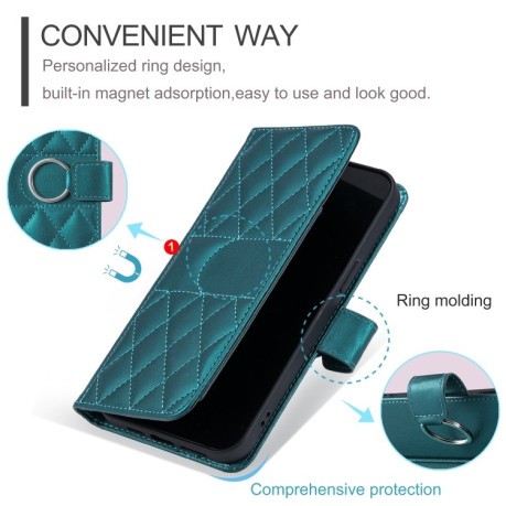 Чехол-книжка Ring Buckle Rhombic Leather для Google Pixel 8a - зеленый