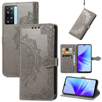 Чехол-книжка Lucky Clover Halfway Mandala Embossing Pattern на OnePlus Nord N20 SE/OPPO A57s/57 4G/57 5G/Realme Narzo 50 - серый