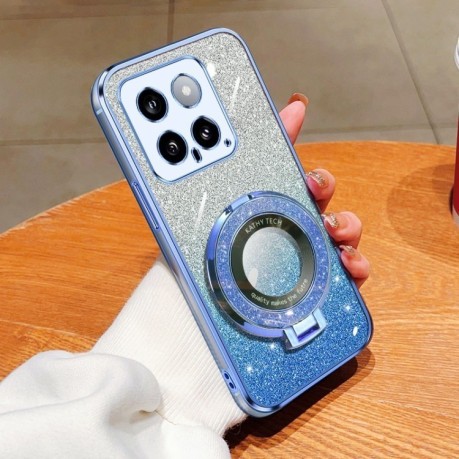 Протиударний чохол Plated Gradient Glitter Round Holder для Xiaomi 14 - блакитний