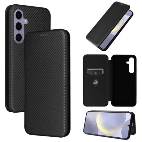 Чехол-книжка Carbon Fiber Texture на Samsung Galaxy S25 5G - черный