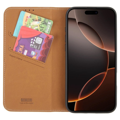 Противоударный чехол GEBEI Top-grain Horizontal Flip Leather для iPhone 16 Pro Max - коричневый