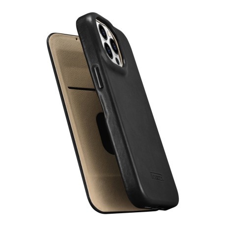 Кожаный чехол-книжка iCarer CE Oil Wax Premium для iPhone 14 Pro Max - черный
