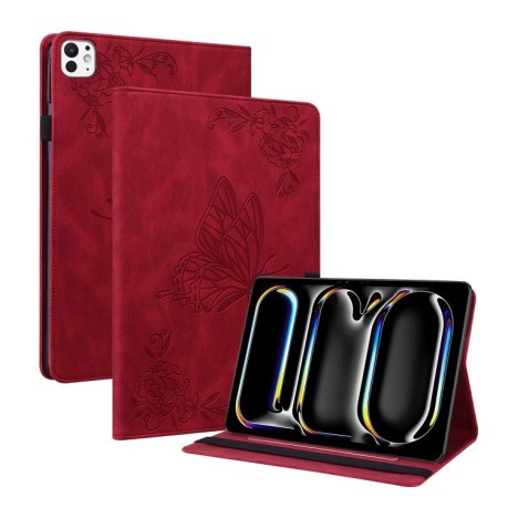 Чехол- книжка Butterfly Flower Embossed Leather на iPad Pro 11 2024 - красный