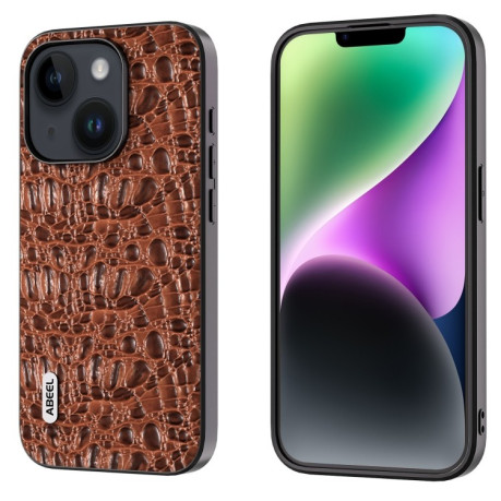 Чехол ABEEL Genuine Leather Canopy Black Edge Phone Case для iPhone 15 - коричневый