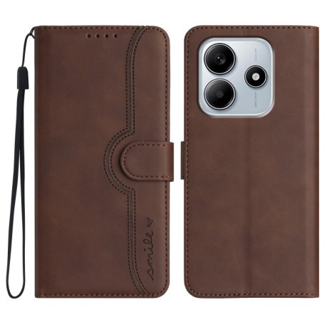 Чехол-книжка Skin Feel Heart Amile для Xiaomi Redmi Note 14 5G/Poco M7 Pro 5G - коричневый