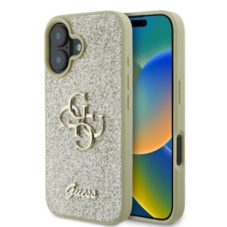 Оригинальный чехол Guess Big Metal Logo Fixed Glitter для iPhone 16 Plus - Gold