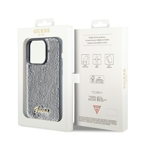 Оригинальный чехол Guess Sequin Script Metal для iPhone 14 Pro Max - silver