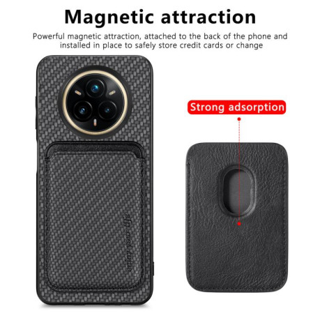 Чехол Carbon Fiber Leather Card Magnetic на Realme 14 Pro+ - черный