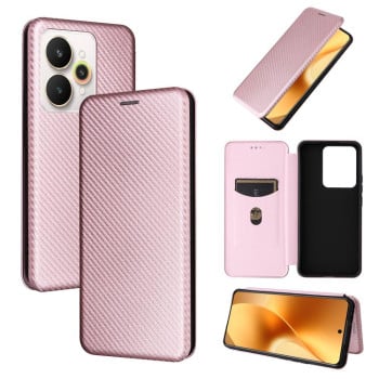 Чехол-книжка Carbon Fiber Texture на Realme 15 5G / Realme 15 Pro 5G — розовый