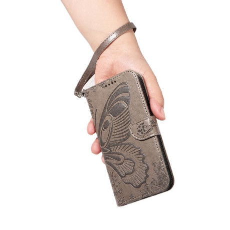 Чохол-книжка Swallowtail Butterfly Embossed Leather для Xiaomi Redmi K90/Poco F8 Pro — сірий