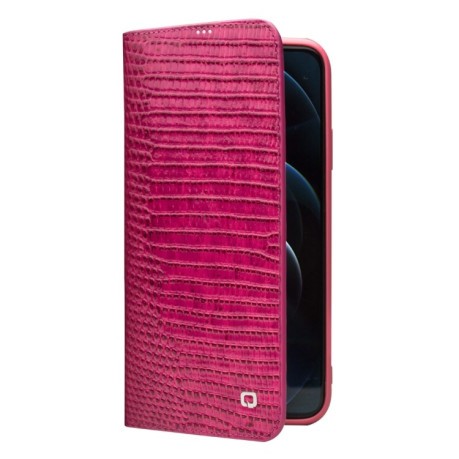 Шкіряний чохол-книжка QIALINO Crocodile Texture для iPhone 12 Pro Max - Rose Red