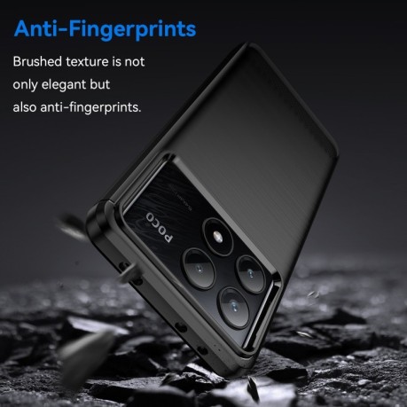 Противоударный чехол Brushed Texture Carbon Fiber на Xiaomi Poco X6 Pro 5G - черный