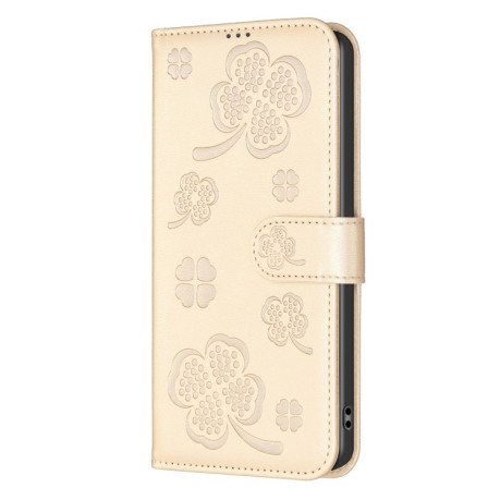 Чехол-книжка Four-leaf Clasp Embossed на Xiaomi Redmi Note 14 5G/Poco M7 Pro 5G - золотой