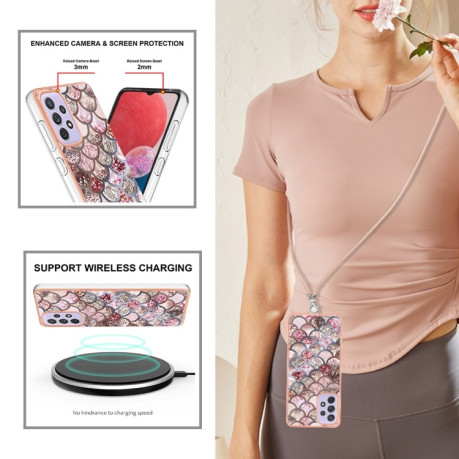 Противоударный чехол Electroplating IMD with Lanyard для Samsung Galaxy A13 4G - Pink Scales