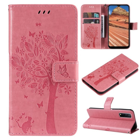 Чехол-книжка Cat Embossing Pattern на Vivo Y11s/Y12A/Y12s/Y20/Y20A/Y20s/Y20G/Y20SG - розовый