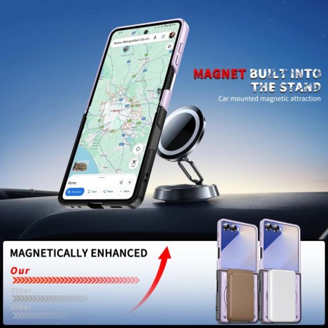 Ударозахисний чохол Transparent MagSafe Magnetic Rotating Ring Holder для Samsung Galaxy Flip 7 5G - фіолетовий
