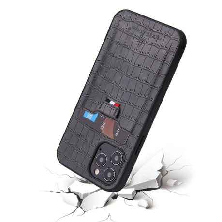 Противоударный чехол Fierre Shann Crocodile Texture для iPhone 12 / 12 Pro - серый