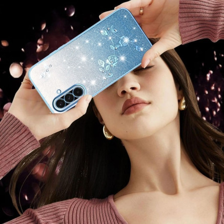 Протиударний чохол Gradient Glitter Flower All-inclusive  для Samsung Galaxy A36 - синій