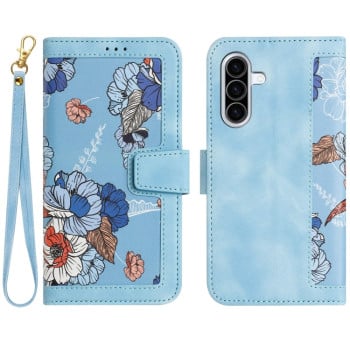 Чехол-книжка Floral Pattern Leather для Samsung Galaxy A36 - голубой