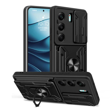 Чехол со шторкой на камеру Sliding Camshield и подставкой на Tecno Camon 40 — чёрный