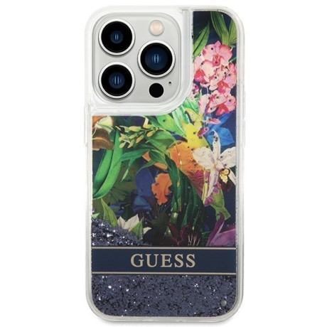 Оригінальний чохол Guess Flower Liquid Glitter на iPhone 14 Pro Max - blue