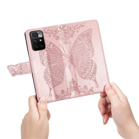 Чехол-книжка Butterfly Love Flower для Xiaomi Redmi 10 - розовое золото