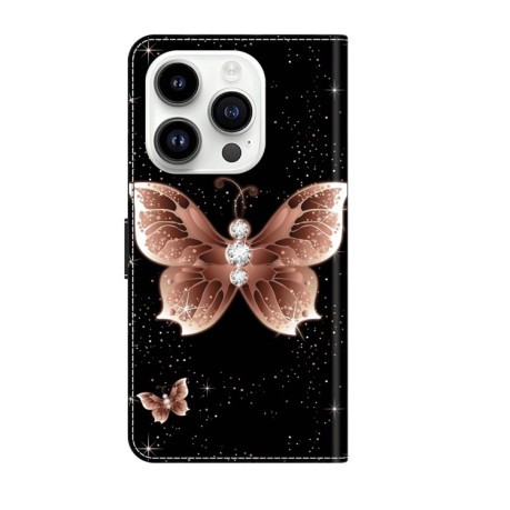 Чехол-книжка Crystal 3D Shockproof Protective Leather для iPhone 15 Pro - Pink Diamond Butterfly