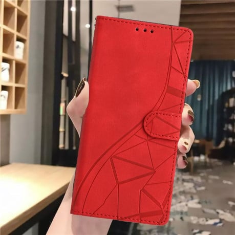 Чохол-книжка з тисненням Triangles з магнітним хлястиком на Samsung Galaxy S25 FE 5G - червоний